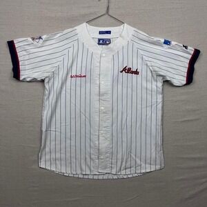 Vintage 90s Starter MLB Atlanta Braves Baseball Jersey Pinstriped White Big Logo